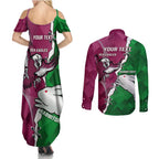 Personalised Rabbitohs And Eagles Rugby Couples Matching Summer Maxi Dress and Long Sleeve Button Shirt NRL 2024 Dynamic Together