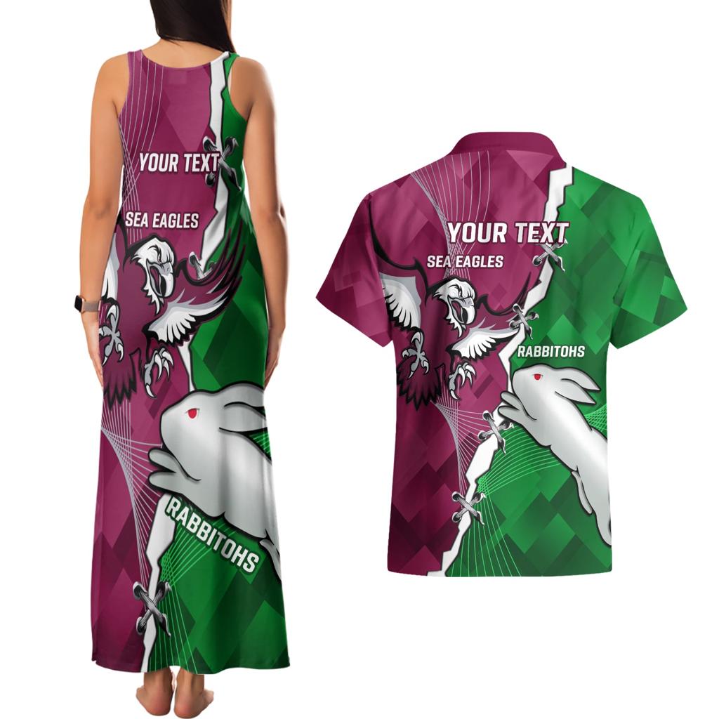 Personalised Rabbitohs And Eagles Rugby Couples Matching Tank Maxi Dress and Hawaiian Shirt NRL 2024 Dynamic Together