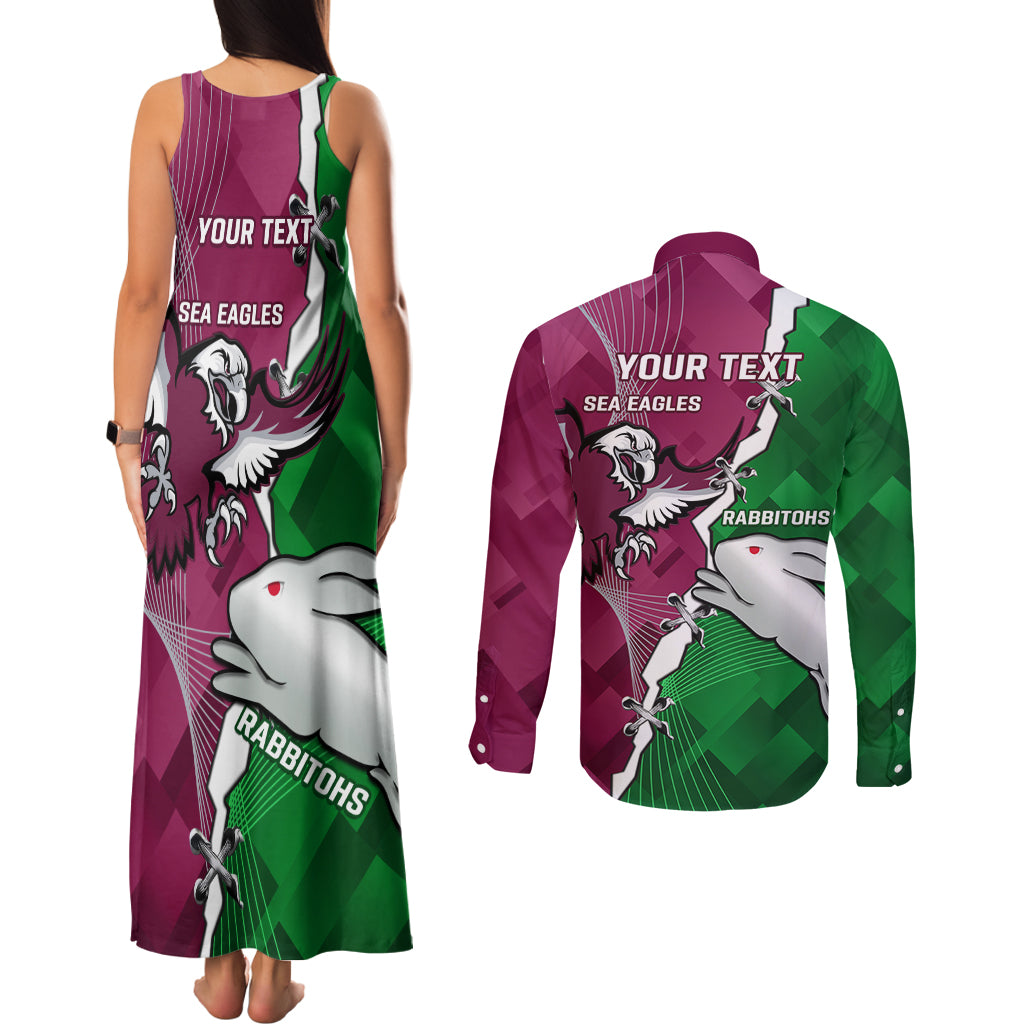 Personalised Rabbitohs And Eagles Rugby Couples Matching Tank Maxi Dress and Long Sleeve Button Shirt NRL 2024 Dynamic Together