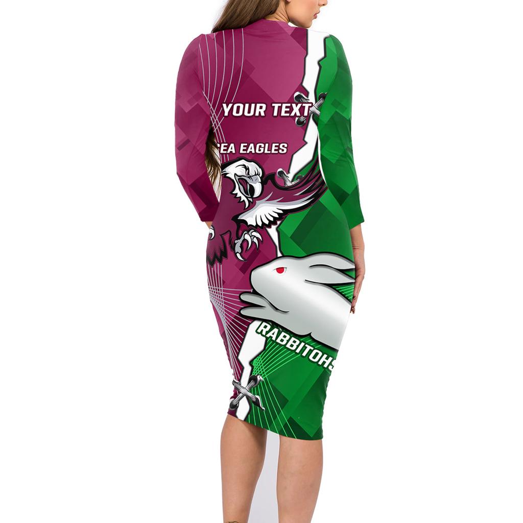 Personalised Rabbitohs And Eagles Rugby Family Matching Long Sleeve Bodycon Dress and Hawaiian Shirt NRL 2024 Dynamic Together