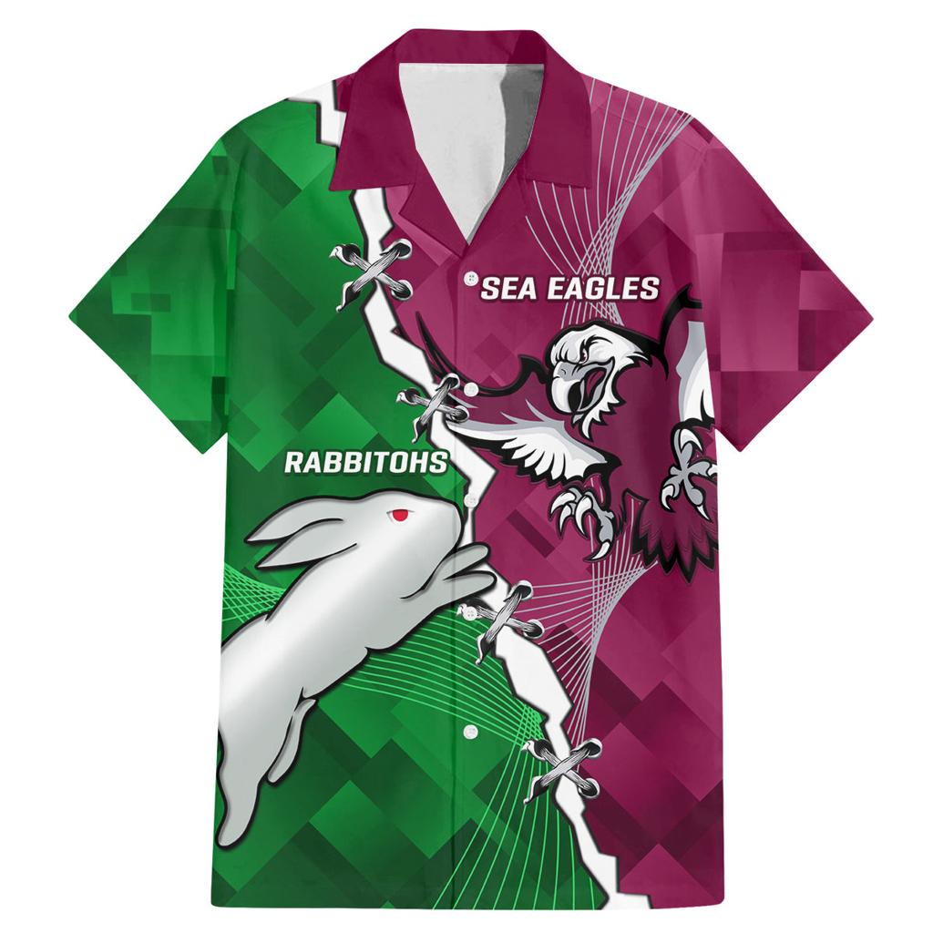 Personalised Rabbitohs And Eagles Rugby Family Matching Mermaid Dress and Hawaiian Shirt NRL 2024 Dynamic Together