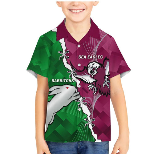 Personalised Rabbitohs And Eagles Rugby Family Matching Mermaid Dress and Hawaiian Shirt NRL 2024 Dynamic Together