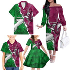 Personalised Rabbitohs And Eagles Rugby Family Matching Off Shoulder Long Sleeve Dress and Hawaiian Shirt NRL 2024 Dynamic Together