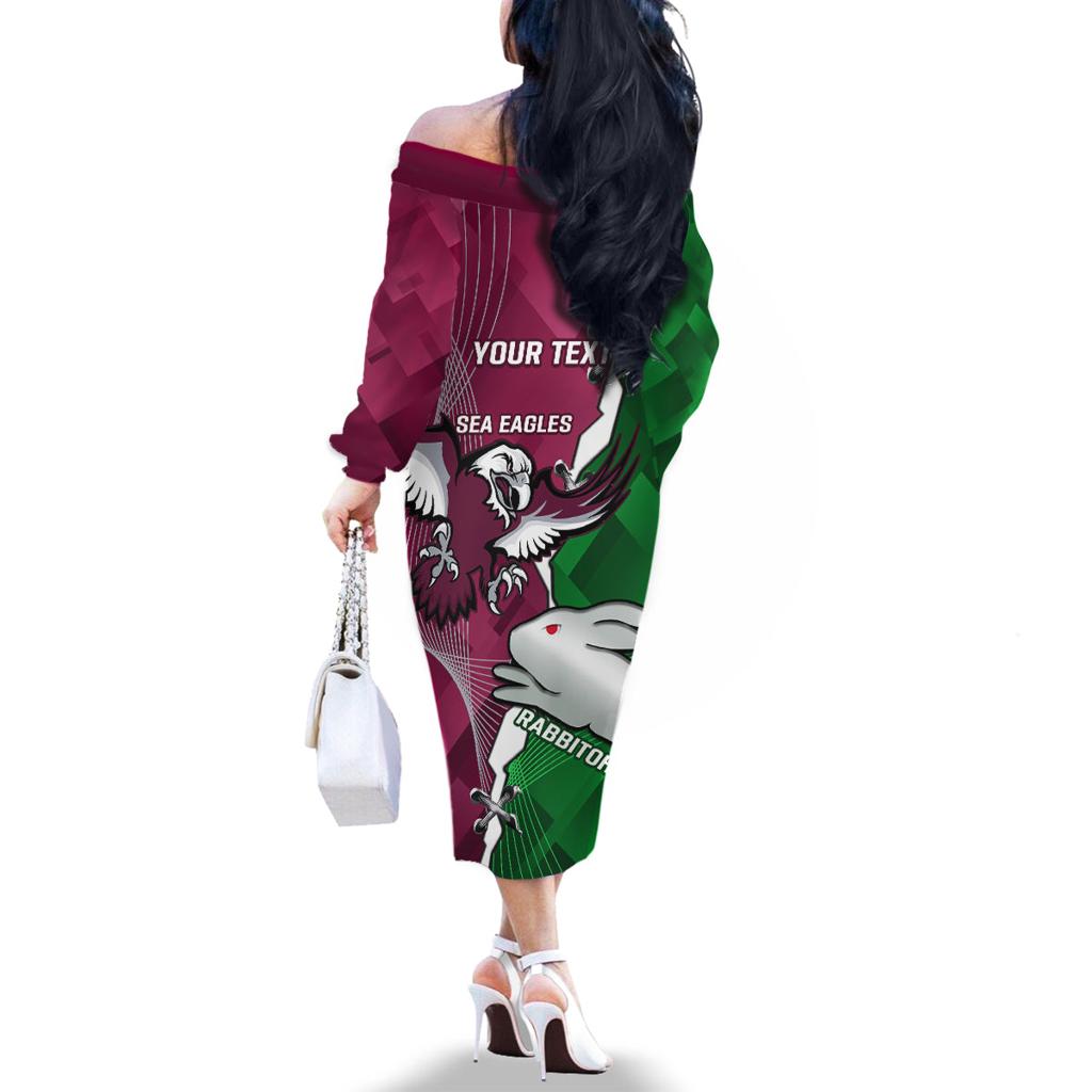 Personalised Rabbitohs And Eagles Rugby Family Matching Off Shoulder Long Sleeve Dress and Hawaiian Shirt NRL 2024 Dynamic Together
