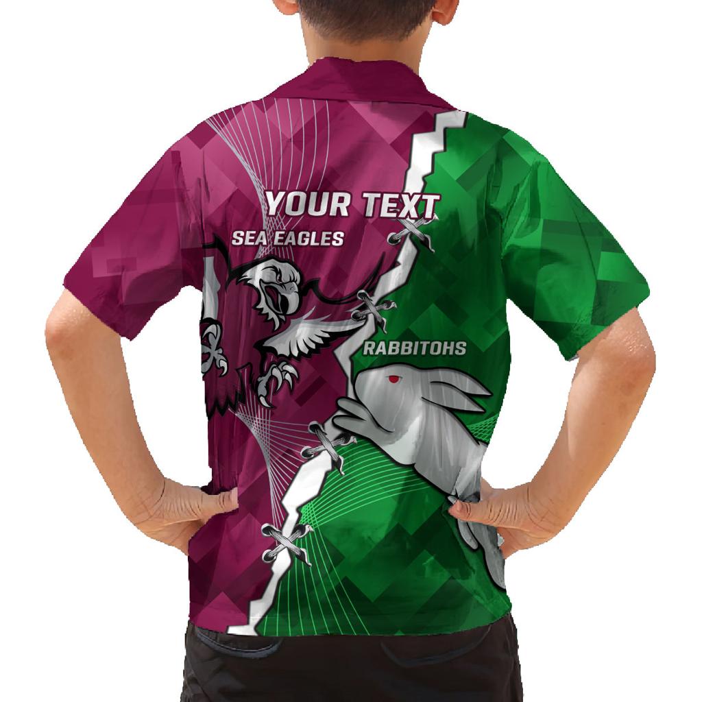 Personalised Rabbitohs And Eagles Rugby Family Matching Off Shoulder Short Dress and Hawaiian Shirt NRL 2024 Dynamic Together
