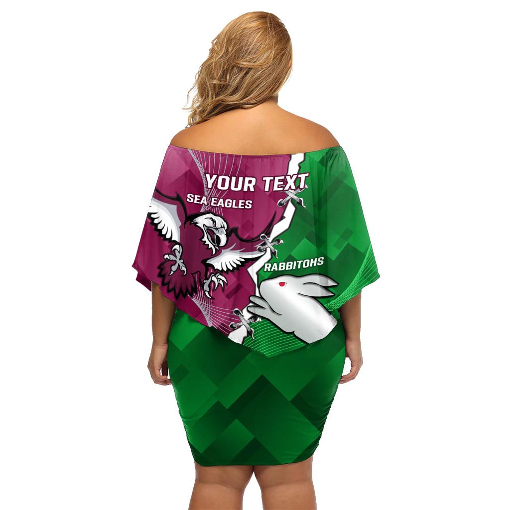 Personalised Rabbitohs And Eagles Rugby Family Matching Off Shoulder Short Dress and Hawaiian Shirt NRL 2024 Dynamic Together