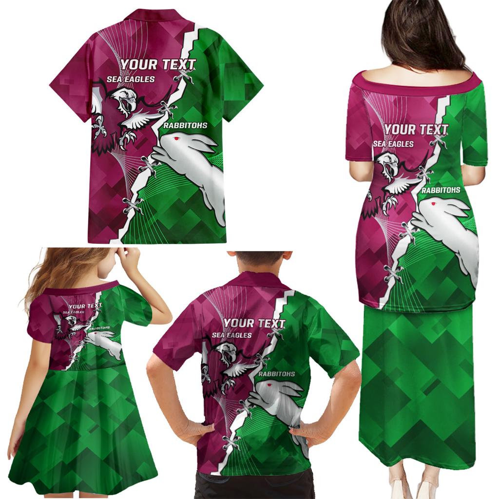 Personalised Rabbitohs And Eagles Rugby Family Matching Puletasi and Hawaiian Shirt NRL 2024 Dynamic Together