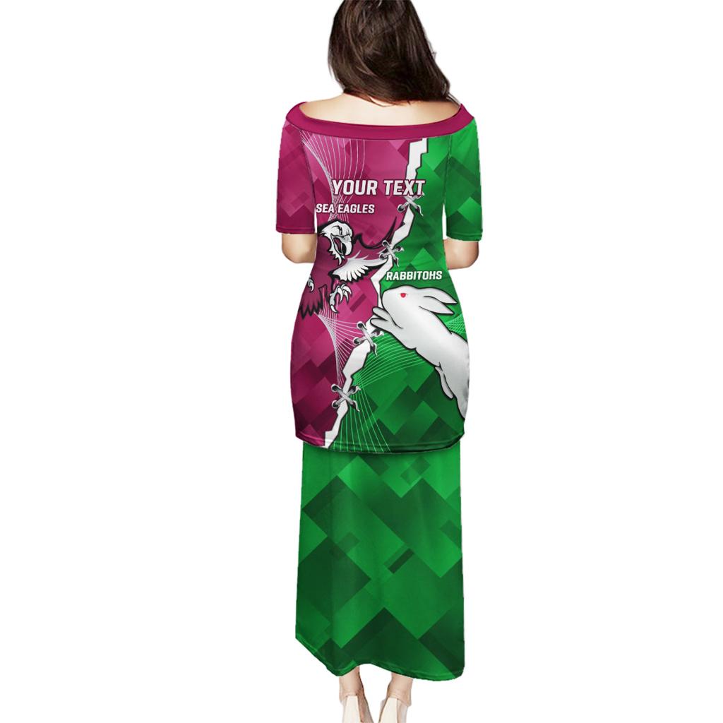Personalised Rabbitohs And Eagles Rugby Family Matching Puletasi and Hawaiian Shirt NRL 2024 Dynamic Together