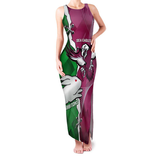 Personalised Rabbitohs And Eagles Rugby Family Matching Tank Maxi Dress and Hawaiian Shirt NRL 2024 Dynamic Together