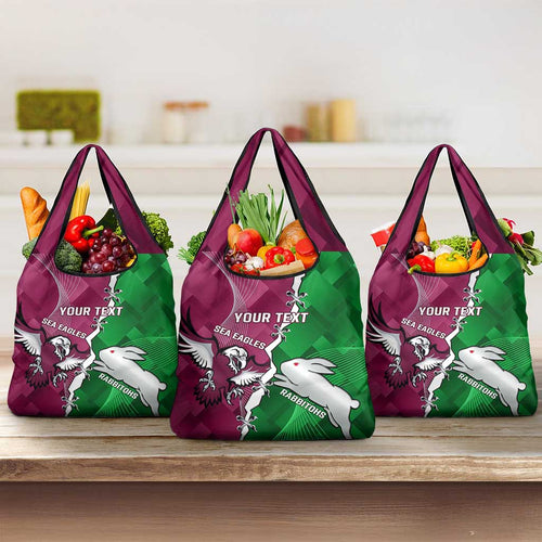 Personalised Rabbitohs And Eagles Rugby Grocery Bag NRL Dynamic Together