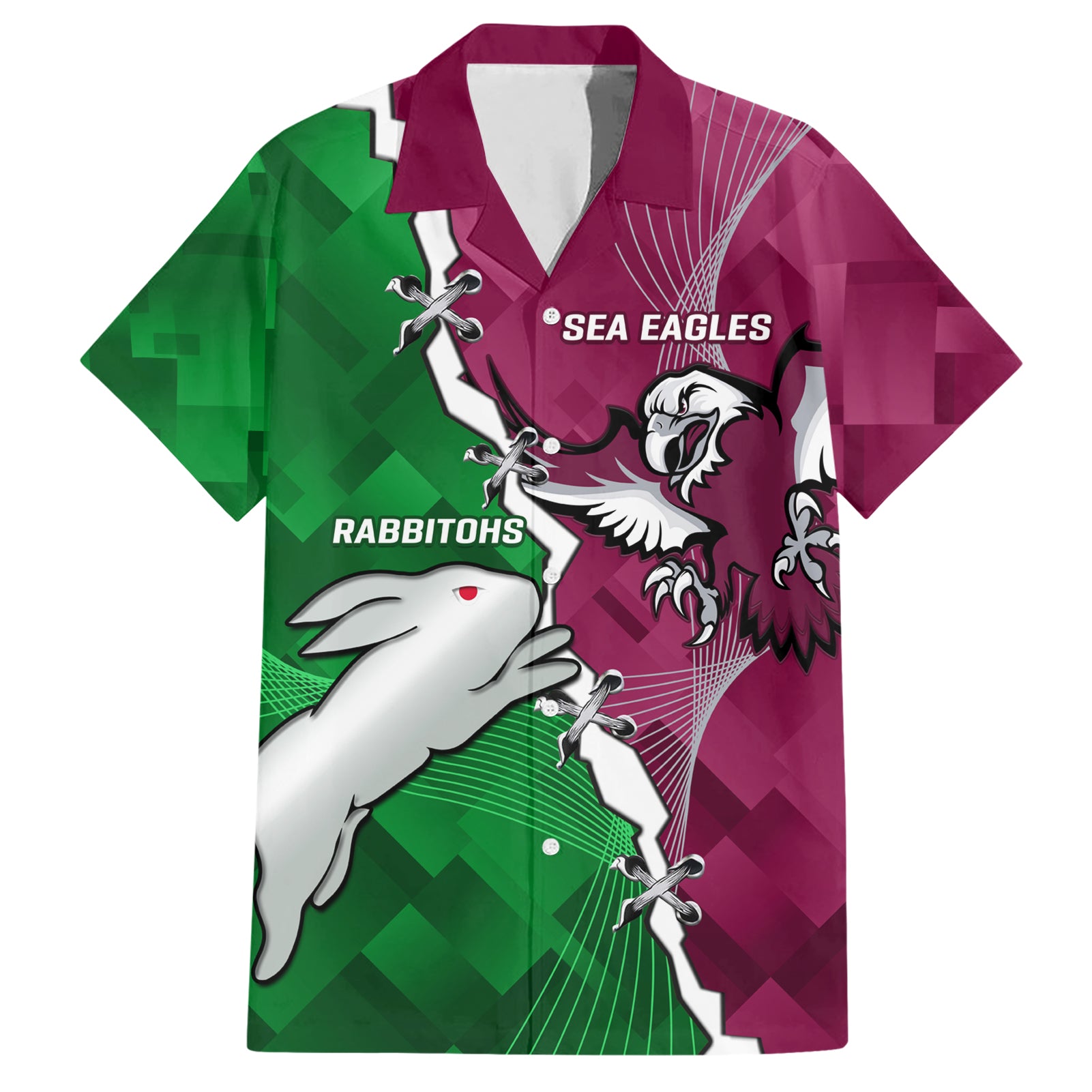 Personalised Rabbitohs And Eagles Rugby Hawaiian Shirt NRL 2024 Dynamic Together