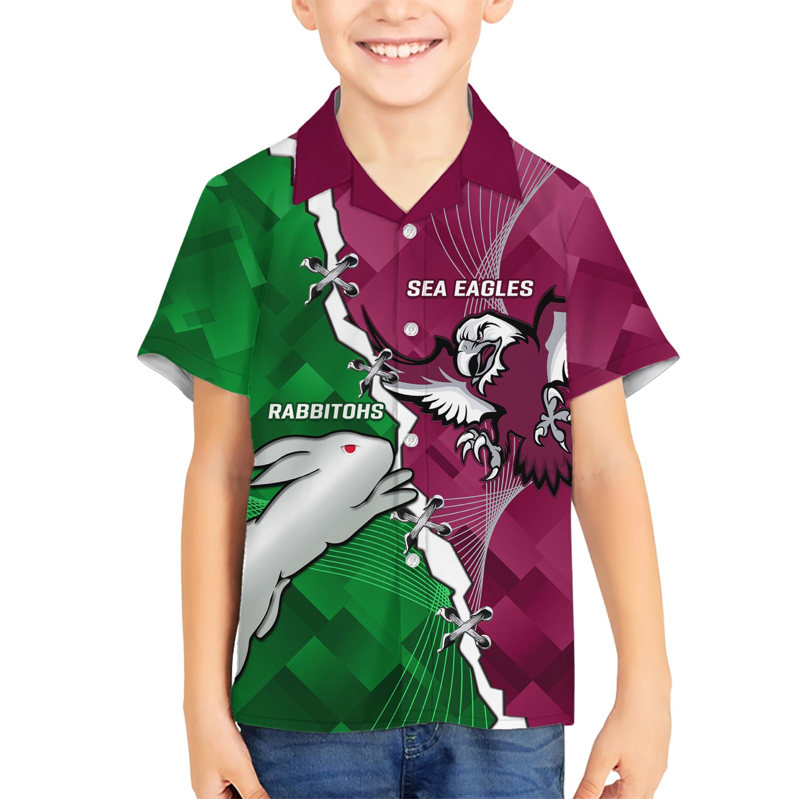 Personalised Rabbitohs And Eagles Rugby Hawaiian Shirt NRL 2024 Dynamic Together