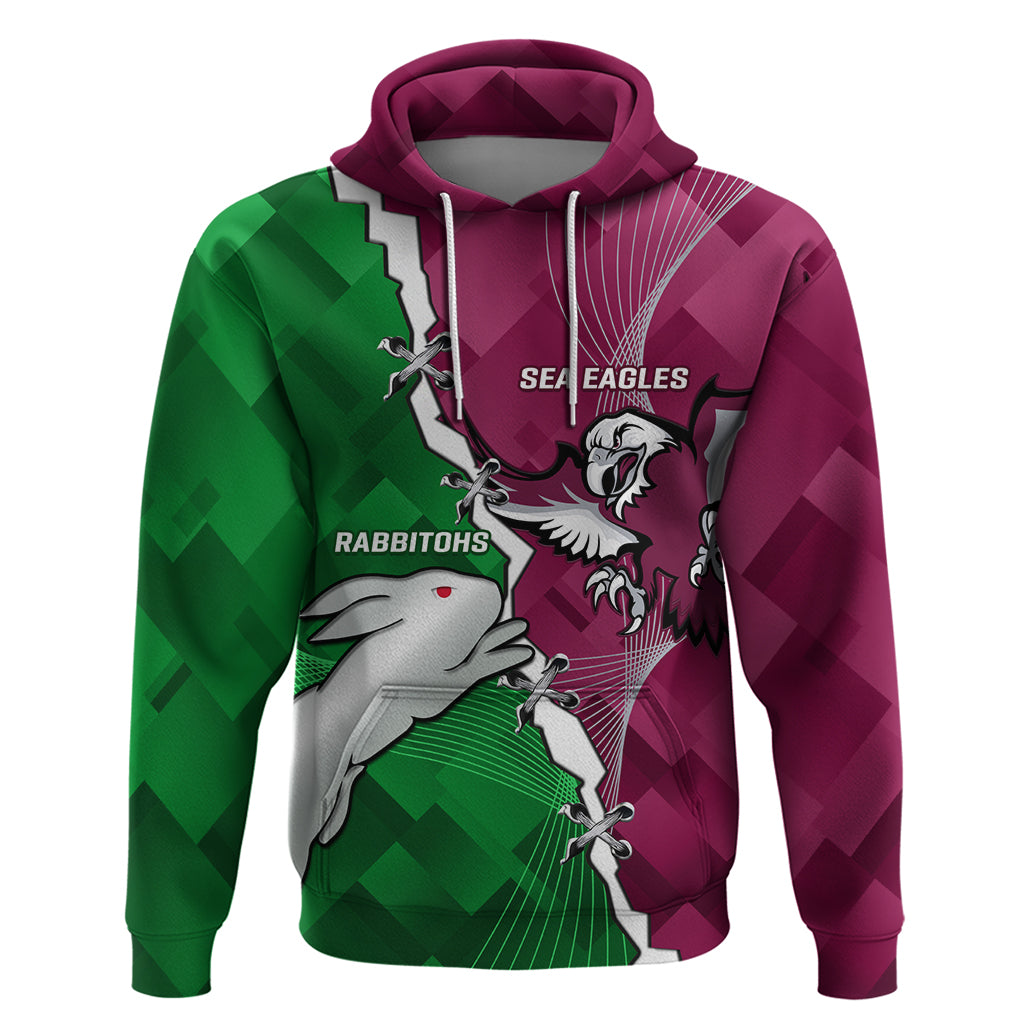 Personalised Rabbitohs And Eagles Rugby Hoodie NRL 2024 Dynamic Together