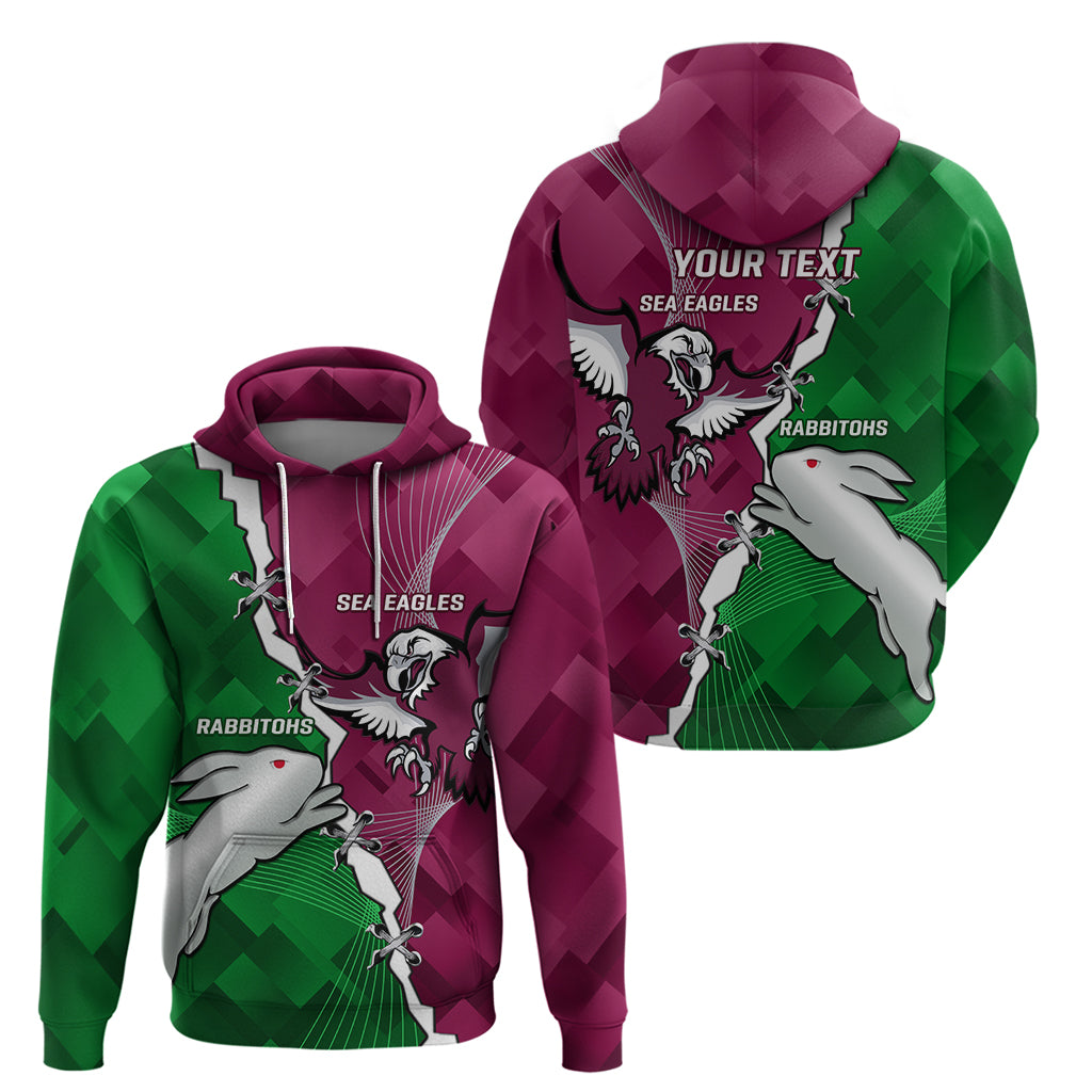 Personalised Rabbitohs And Eagles Rugby Hoodie NRL 2024 Dynamic Together