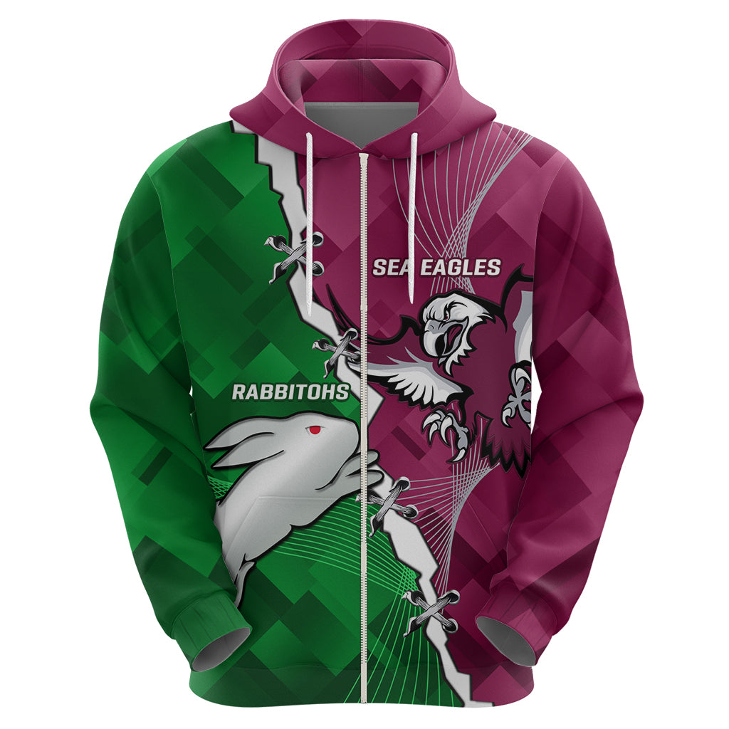 Personalised Rabbitohs And Eagles Rugby Hoodie NRL 2024 Dynamic Together