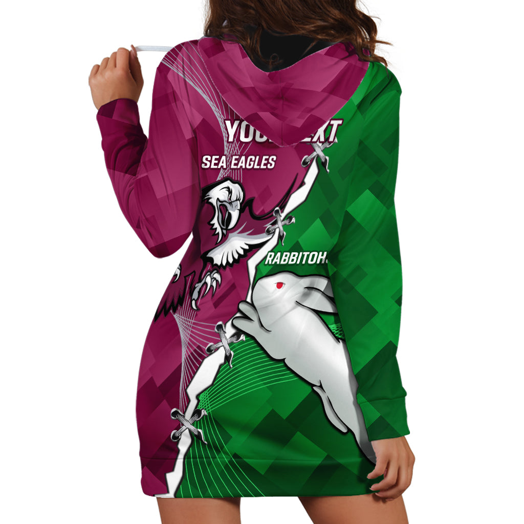 Personalised Rabbitohs And Eagles Rugby Hoodie Dress NRL 2024 Dynamic Together