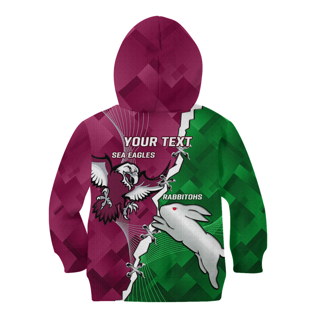 Personalised Rabbitohs And Eagles Rugby Kid Hoodie NRL 2024 Dynamic Together