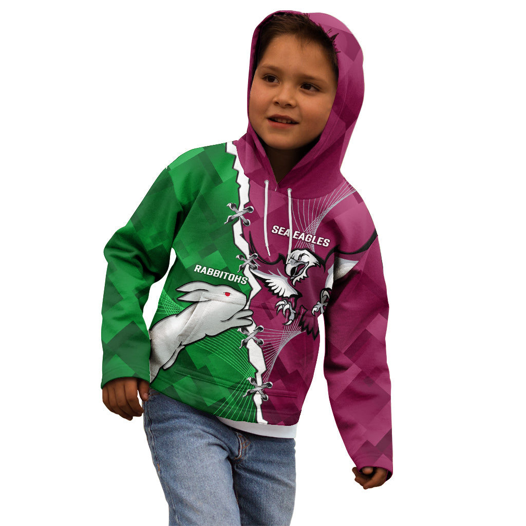 Personalised Rabbitohs And Eagles Rugby Kid Hoodie NRL 2024 Dynamic Together