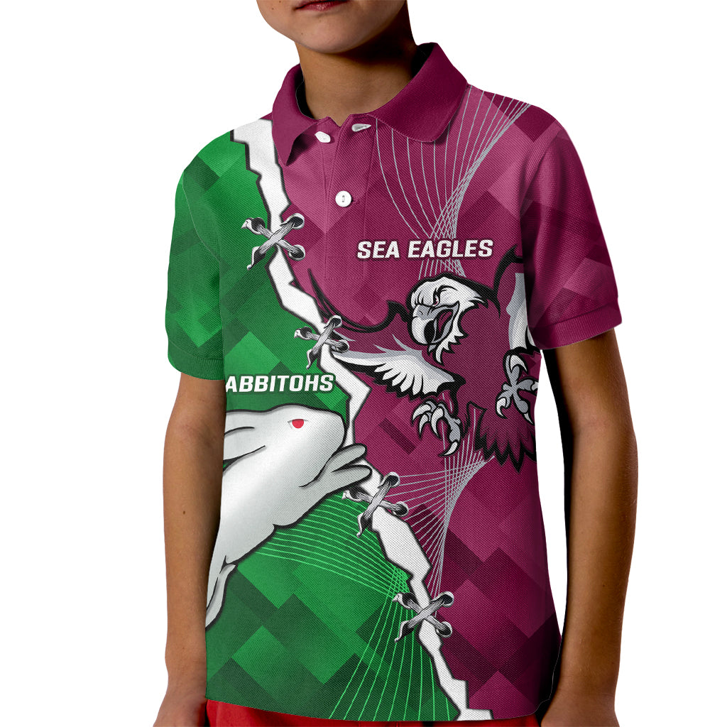 Personalised Rabbitohs And Eagles Rugby Kid Polo Shirt NRL 2024 Dynamic Together