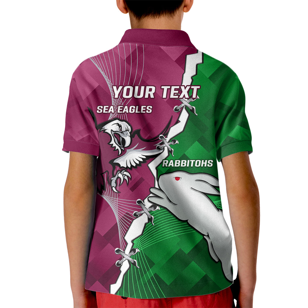 Personalised Rabbitohs And Eagles Rugby Kid Polo Shirt NRL 2024 Dynamic Together