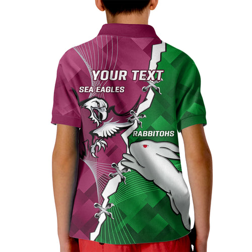 Personalised Rabbitohs And Eagles Rugby Kid Polo Shirt NRL 2024 Dynamic Together
