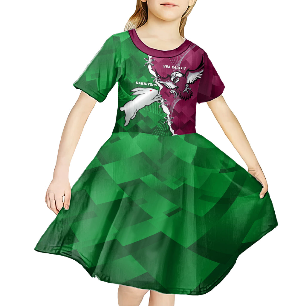 Personalised Rabbitohs And Eagles Rugby Kid Short Sleeve Dress NRL 2024 Dynamic Together