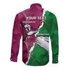 Personalised Rabbitohs And Eagles Rugby Long Sleeve Button Shirt NRL 2024 Dynamic Together