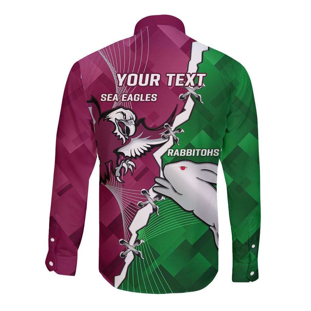 Personalised Rabbitohs And Eagles Rugby Long Sleeve Button Shirt NRL 2024 Dynamic Together