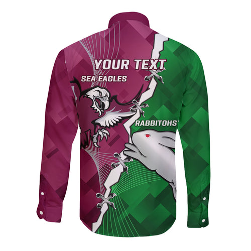 Personalised Rabbitohs And Eagles Rugby Long Sleeve Button Shirt NRL 2024 Dynamic Together