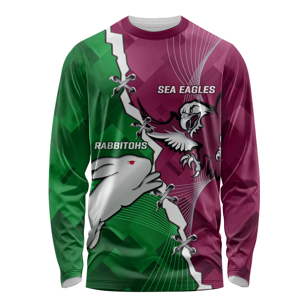 Personalised Rabbitohs And Eagles Rugby Long Sleeve Shirt NRL 2024 Dynamic Together