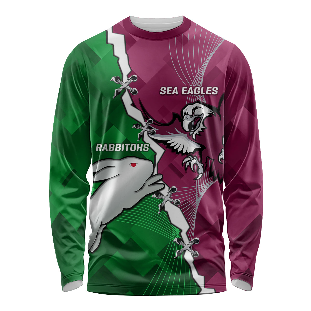 Personalised Rabbitohs And Eagles Rugby Long Sleeve Shirt NRL 2024 Dynamic Together