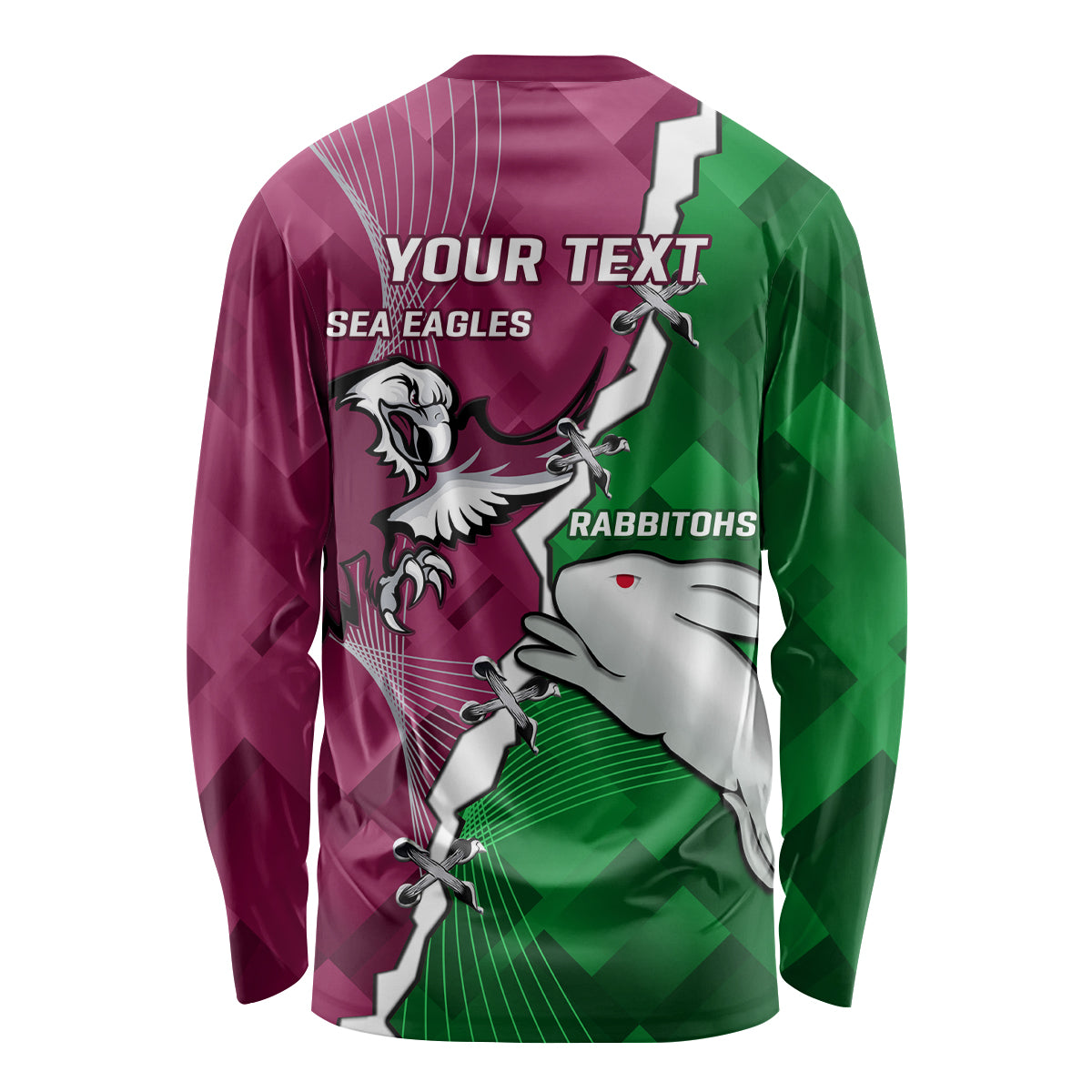 Personalised Rabbitohs And Eagles Rugby Long Sleeve Shirt NRL 2024 Dynamic Together