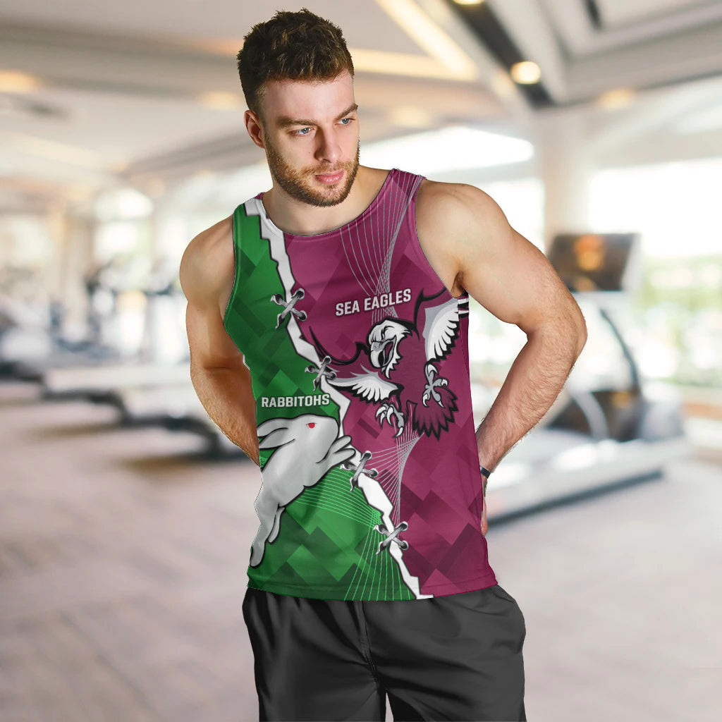 Personalised Rabbitohs And Eagles Rugby Men Tank Top NRL 2024 Dynamic Together