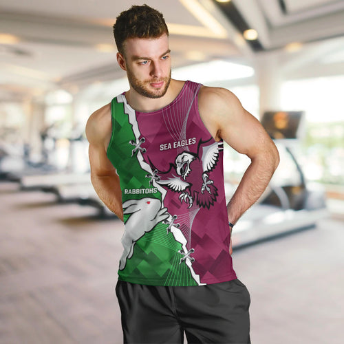 Personalised Rabbitohs And Eagles Rugby Men Tank Top NRL 2024 Dynamic Together