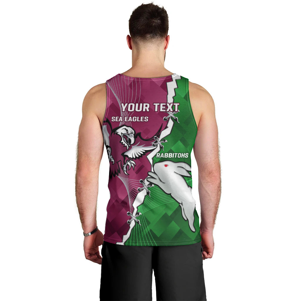 Personalised Rabbitohs And Eagles Rugby Men Tank Top NRL 2024 Dynamic Together