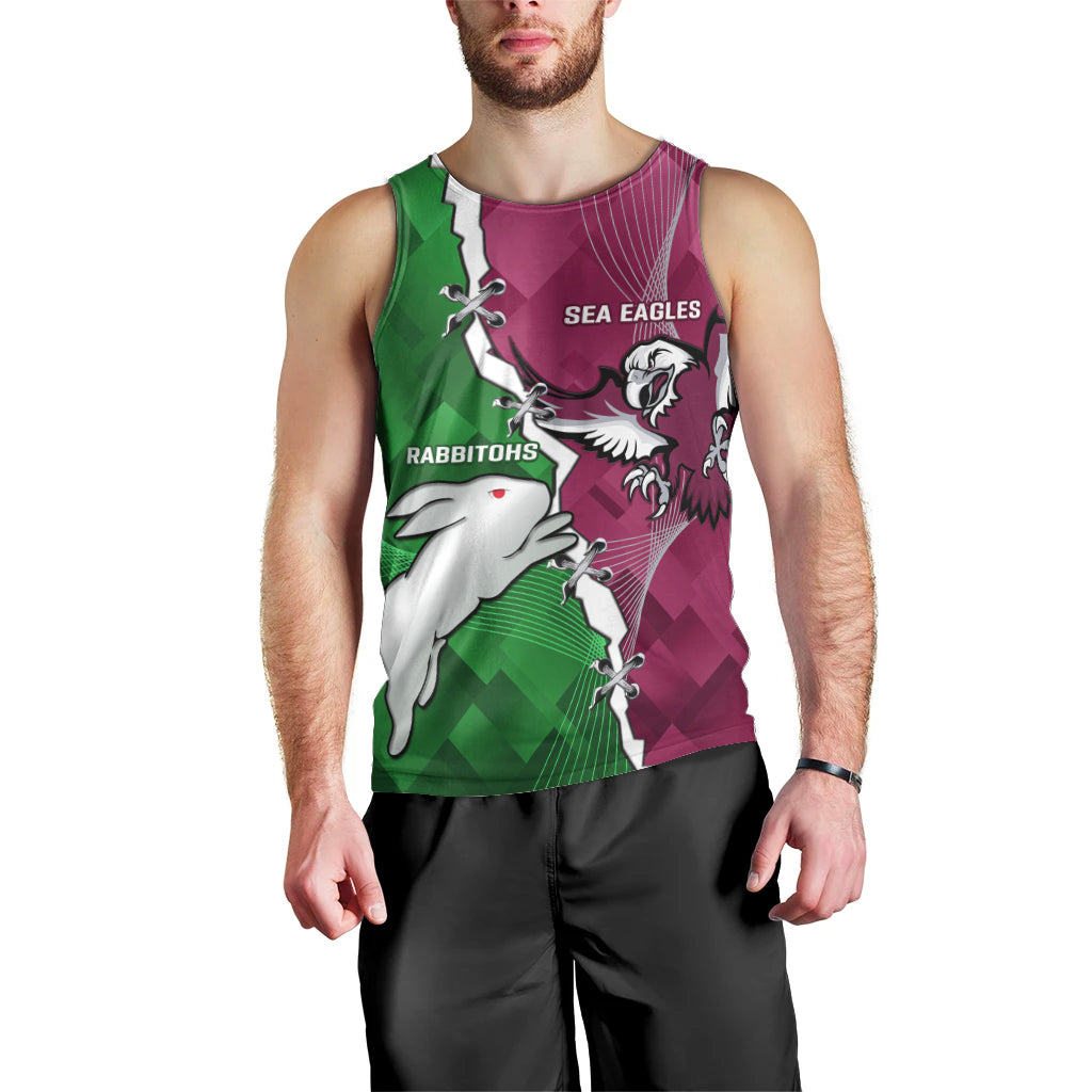 Personalised Rabbitohs And Eagles Rugby Men Tank Top NRL 2024 Dynamic Together