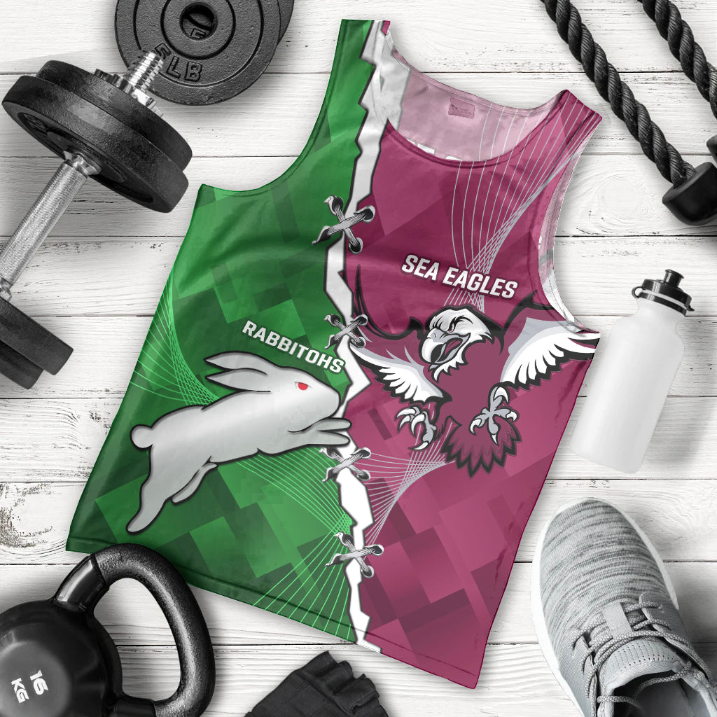 Personalised Rabbitohs And Eagles Rugby Men Tank Top NRL 2024 Dynamic Together