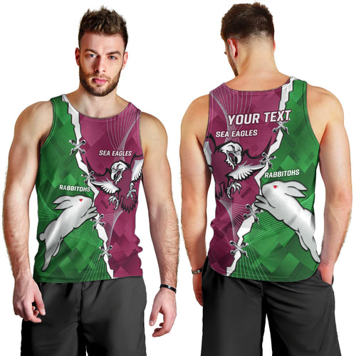 Personalised Rabbitohs And Eagles Rugby Men Tank Top NRL 2024 Dynamic Together