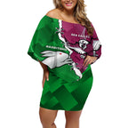 Personalised Rabbitohs And Eagles Rugby Off Shoulder Short Dress NRL 2024 Dynamic Together