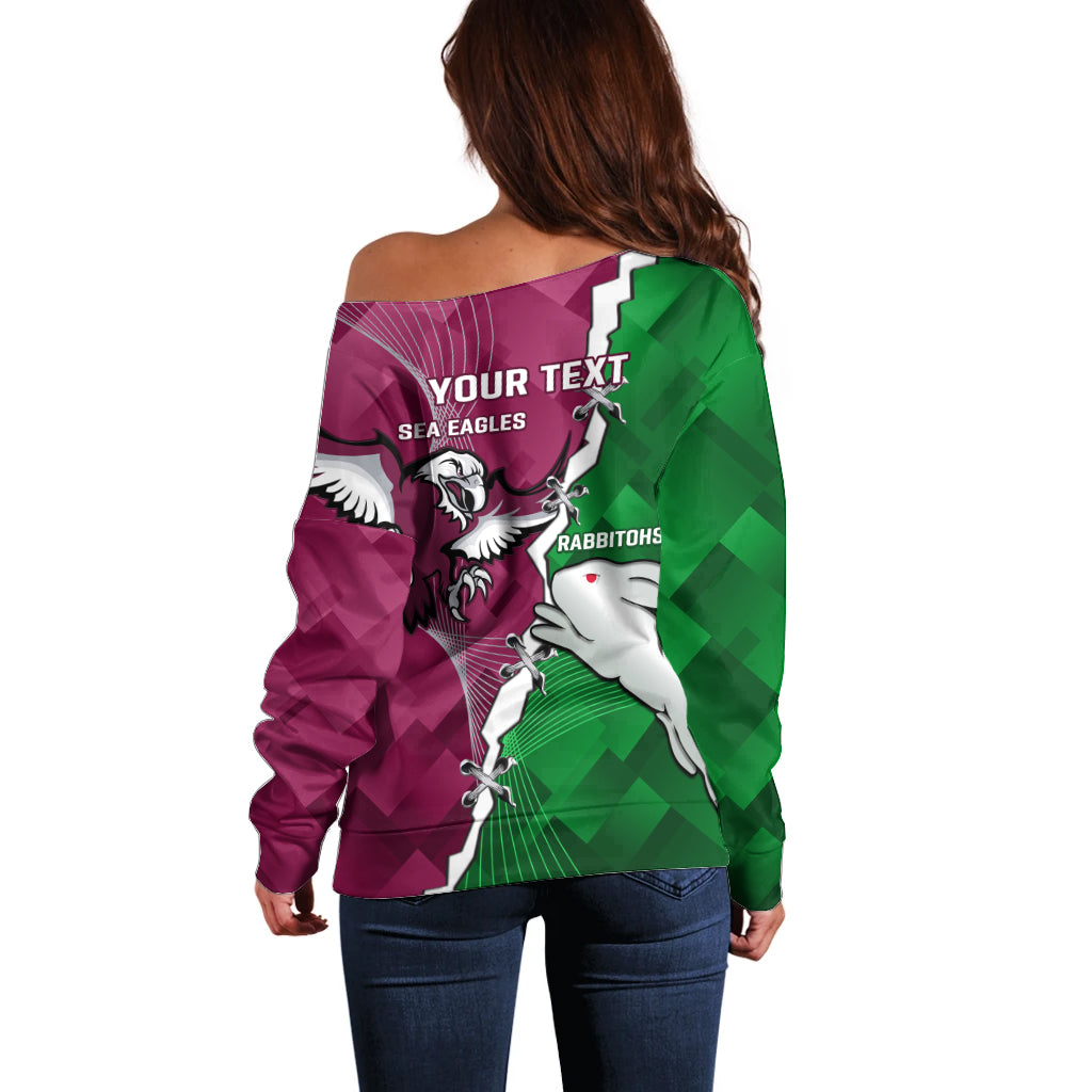 Personalised Rabbitohs And Eagles Rugby Off Shoulder Sweater NRL 2024 Dynamic Together