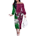 Personalised Rabbitohs And Eagles Rugby Off The Shoulder Long Sleeve Dress NRL 2024 Dynamic Together