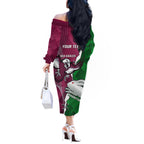 Personalised Rabbitohs And Eagles Rugby Off The Shoulder Long Sleeve Dress NRL 2024 Dynamic Together