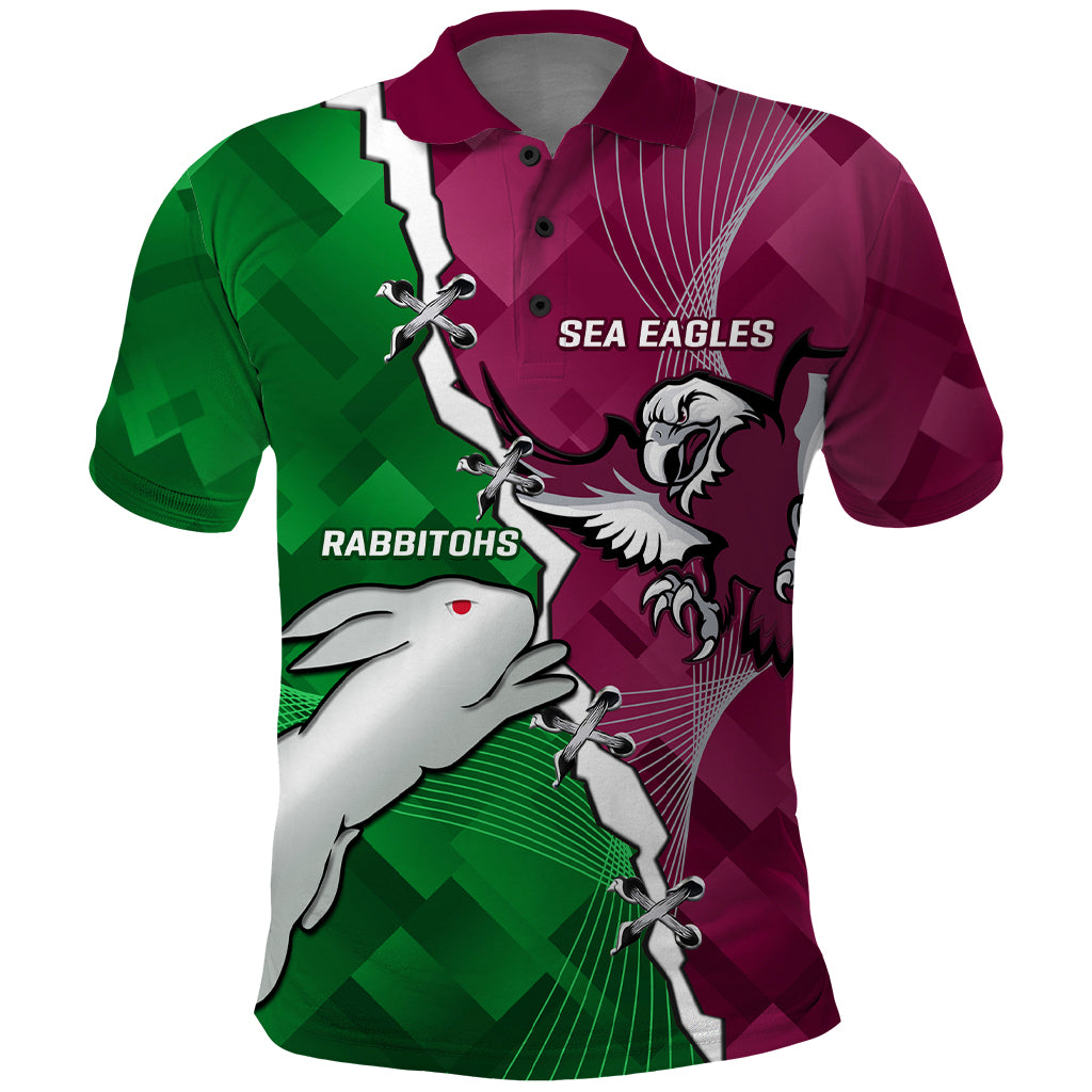 Personalised Rabbitohs And Eagles Rugby Polo Shirt NRL 2024 Dynamic Together