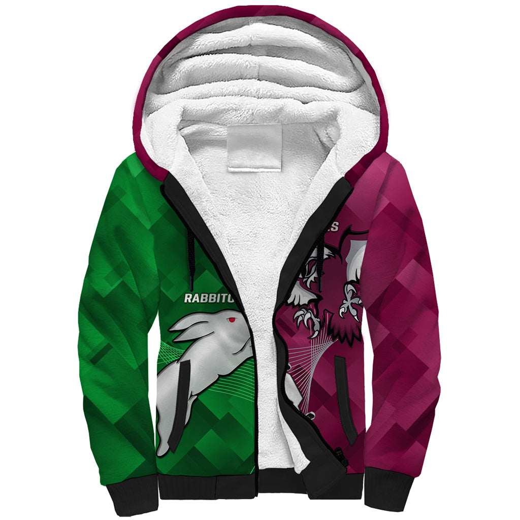 Personalised Rabbitohs And Eagles Rugby Sherpa Hoodie NRL 2024 Dynamic Together