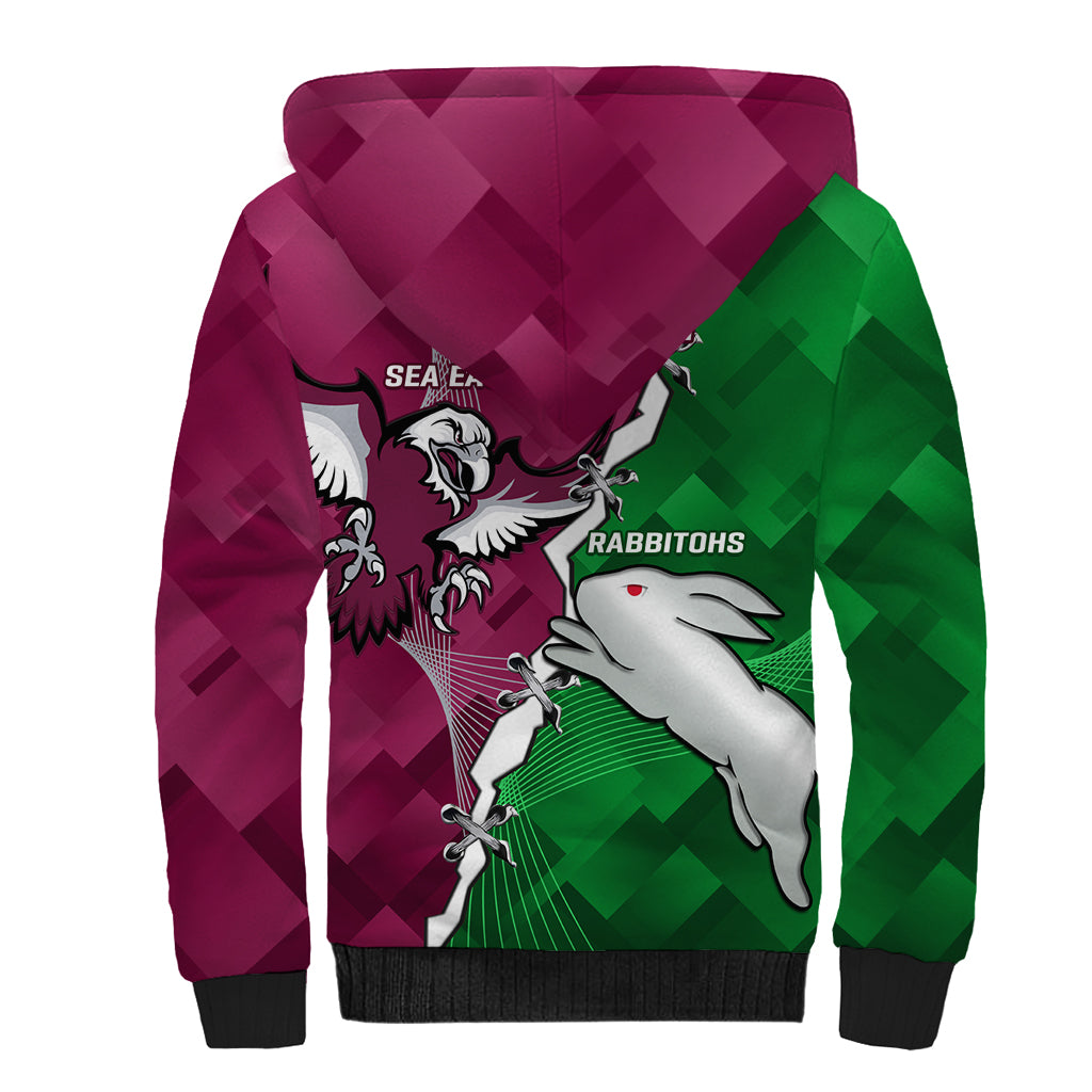 Personalised Rabbitohs And Eagles Rugby Sherpa Hoodie NRL 2024 Dynamic Together