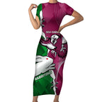Personalised Rabbitohs And Eagles Rugby Short Sleeve Bodycon Dress NRL 2024 Dynamic Together