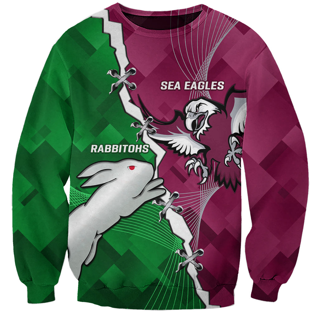 Personalised Rabbitohs And Eagles Rugby Sweatshirt NRL 2024 Dynamic Together