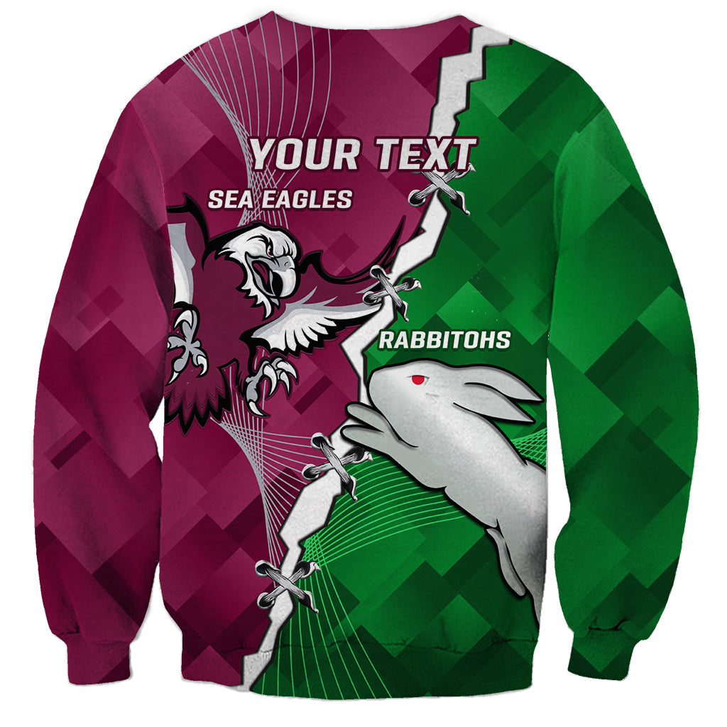 Personalised Rabbitohs And Eagles Rugby Sweatshirt NRL 2024 Dynamic Together