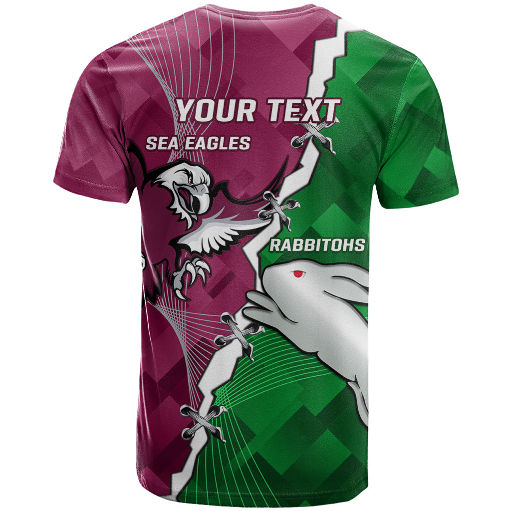 Personalised Rabbitohs And Eagles Rugby T Shirt NRL 2024 Dynamic Together