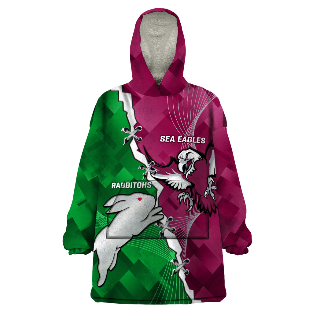 Personalised Rabbitohs And Eagles Rugby Wearable Blanket Hoodie NRL 2024 Dynamic Together